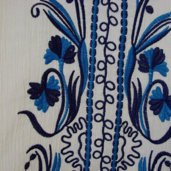 Dee Elly Dress Path to Paradise Blue White Embroidered Sleeveless Ruffle Medium - Picture 11 of 15